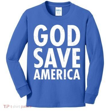 God Save America USA Religious Kids Long Sleeve Shirt