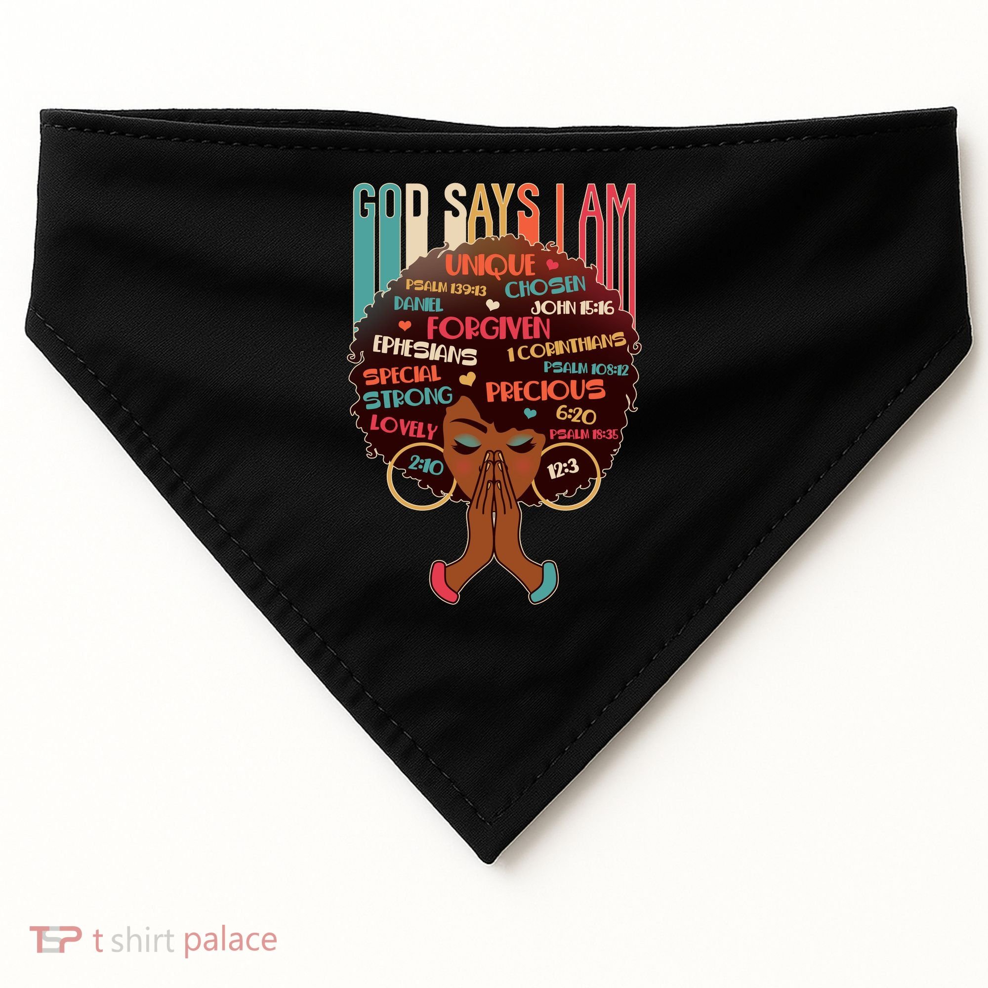 God Says I Am Praying Black Woman USA-Made Doggie Bandana