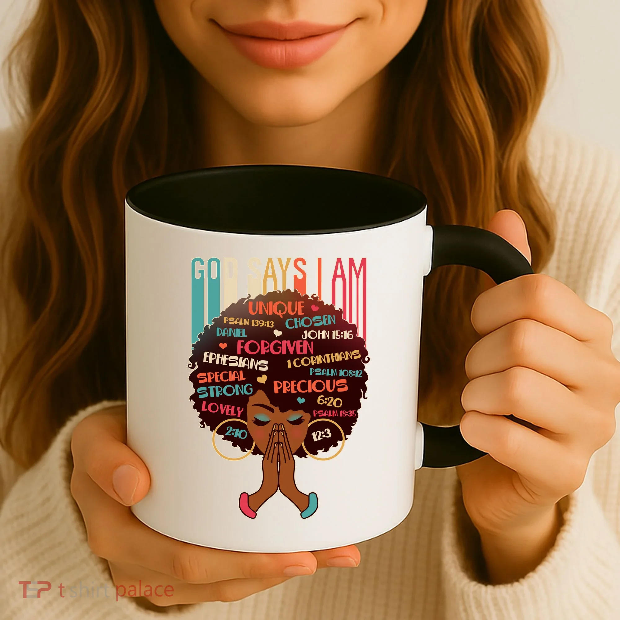 God Says I Am Praying Black Woman Coffee Mug