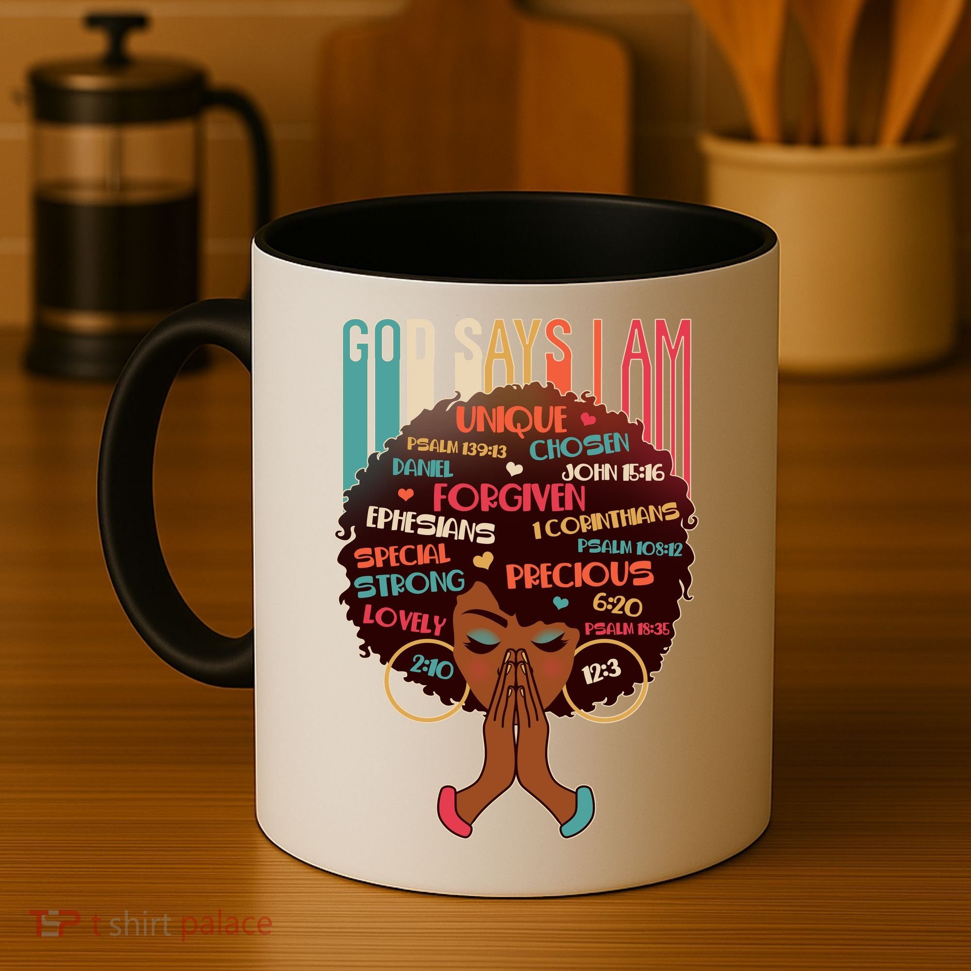 God Says I Am Praying Black Woman Coffee Mug