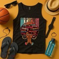 God Says I Am Praying Black Woman Tank Top thumb 4
