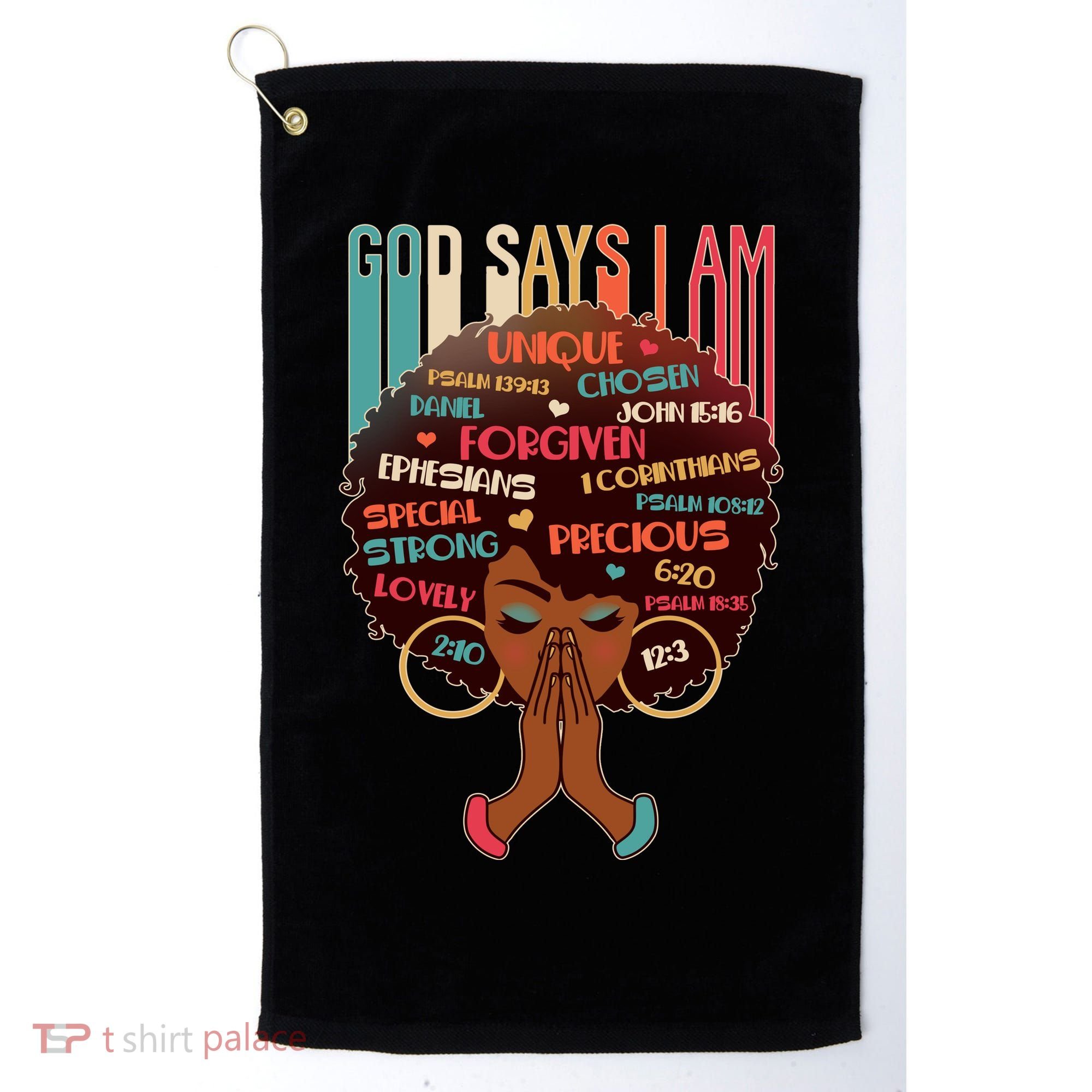 God Says I Am Praying Black Woman Golf Towel