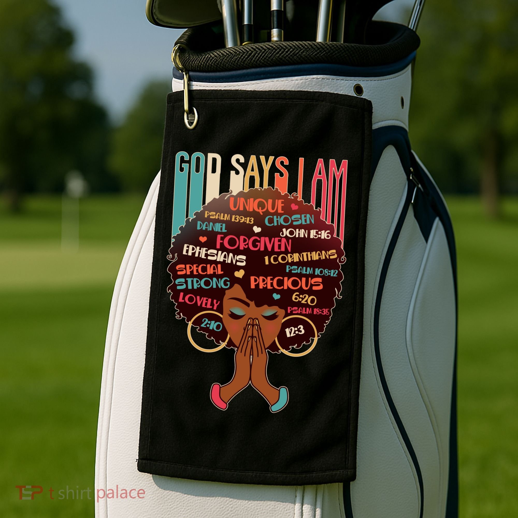 God Says I Am Praying Black Woman Golf Towel