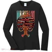 God Says I Am Praying Black Woman Women's Long Sleeve Shirt thumb 0