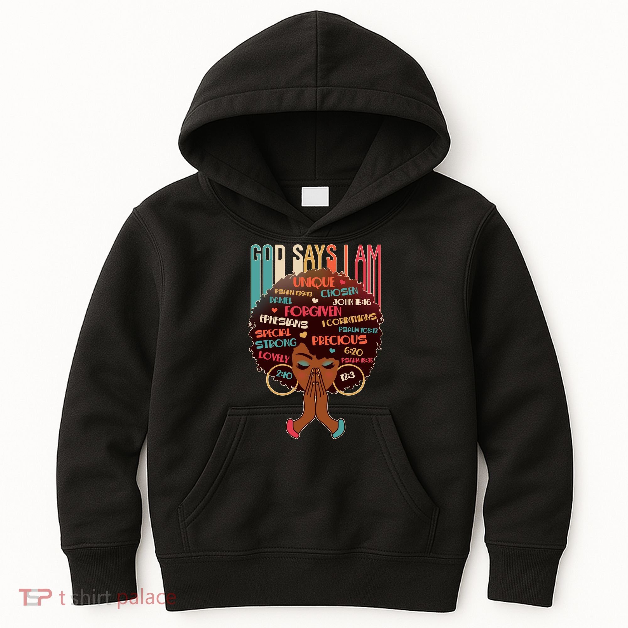 God Says I Am Praying Black Woman Kids Hoodie