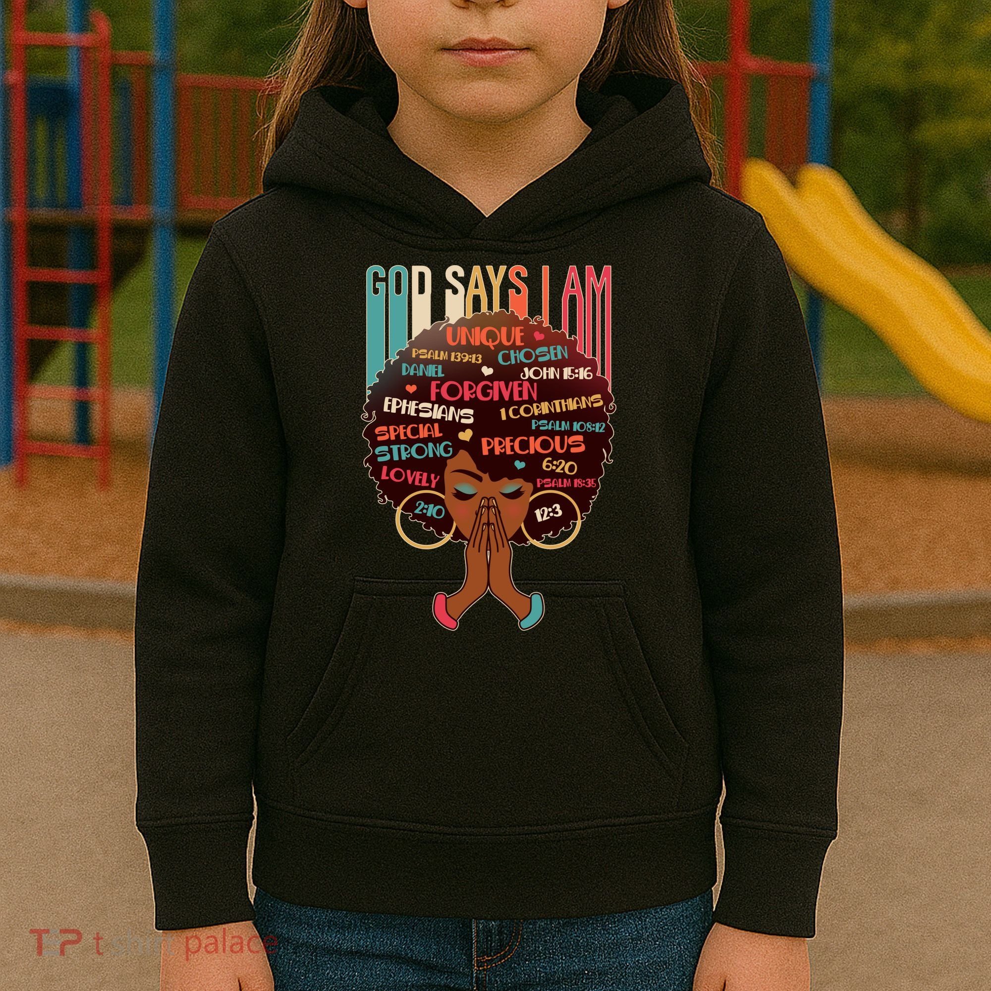 God Says I Am Praying Black Woman Kids Hoodie