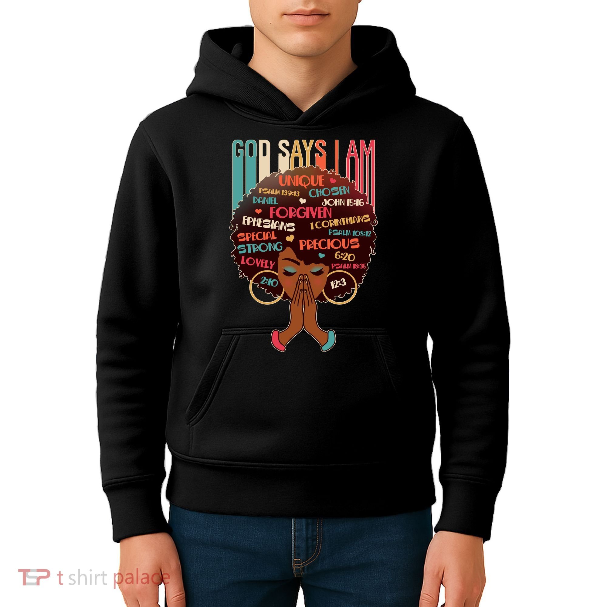 God Says I Am Praying Black Woman Kids Hoodie