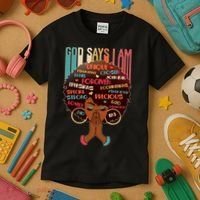 God Says I Am Praying Black Woman Kids T-Shirt thumb 3