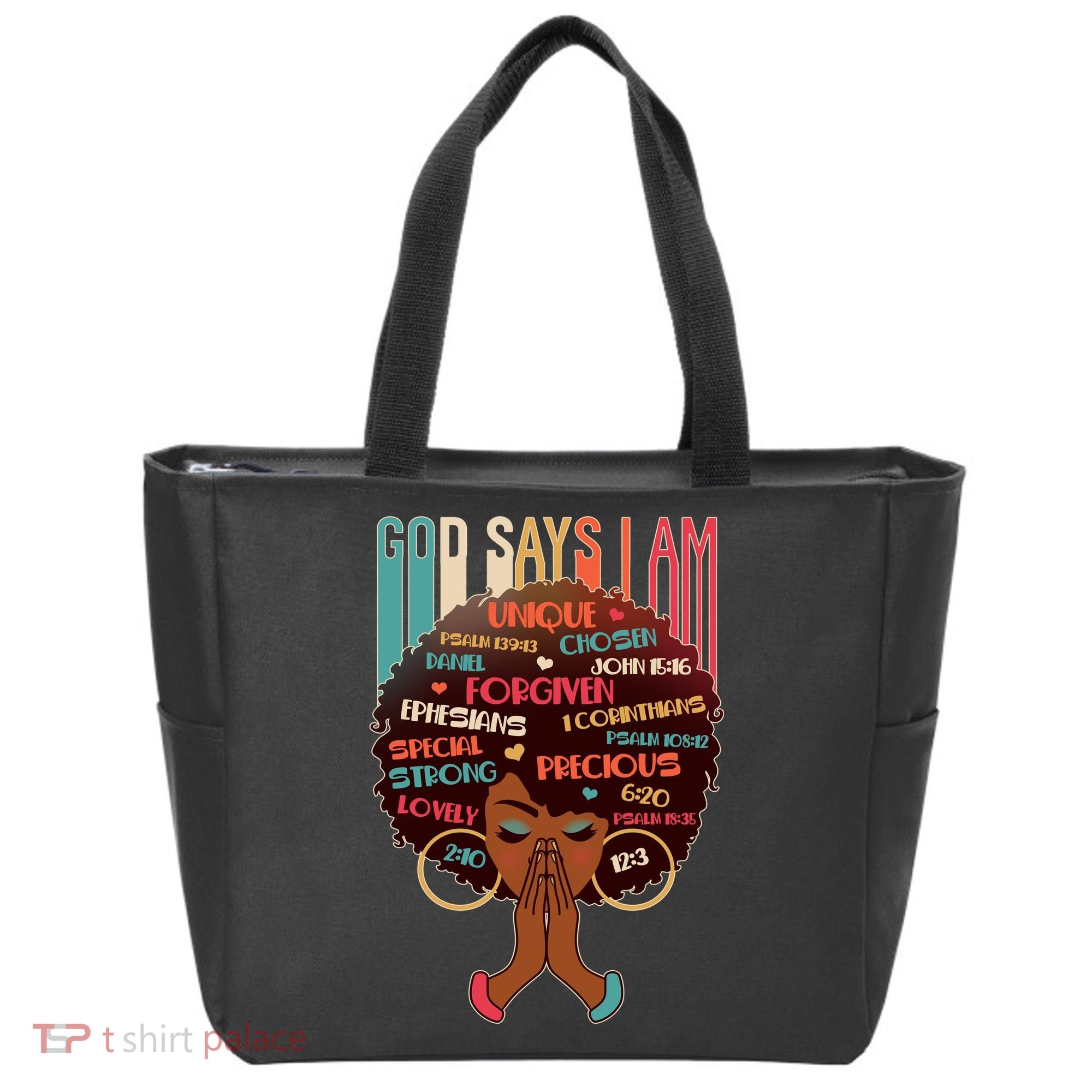 God Says I Am Praying Black Woman Tote Bag