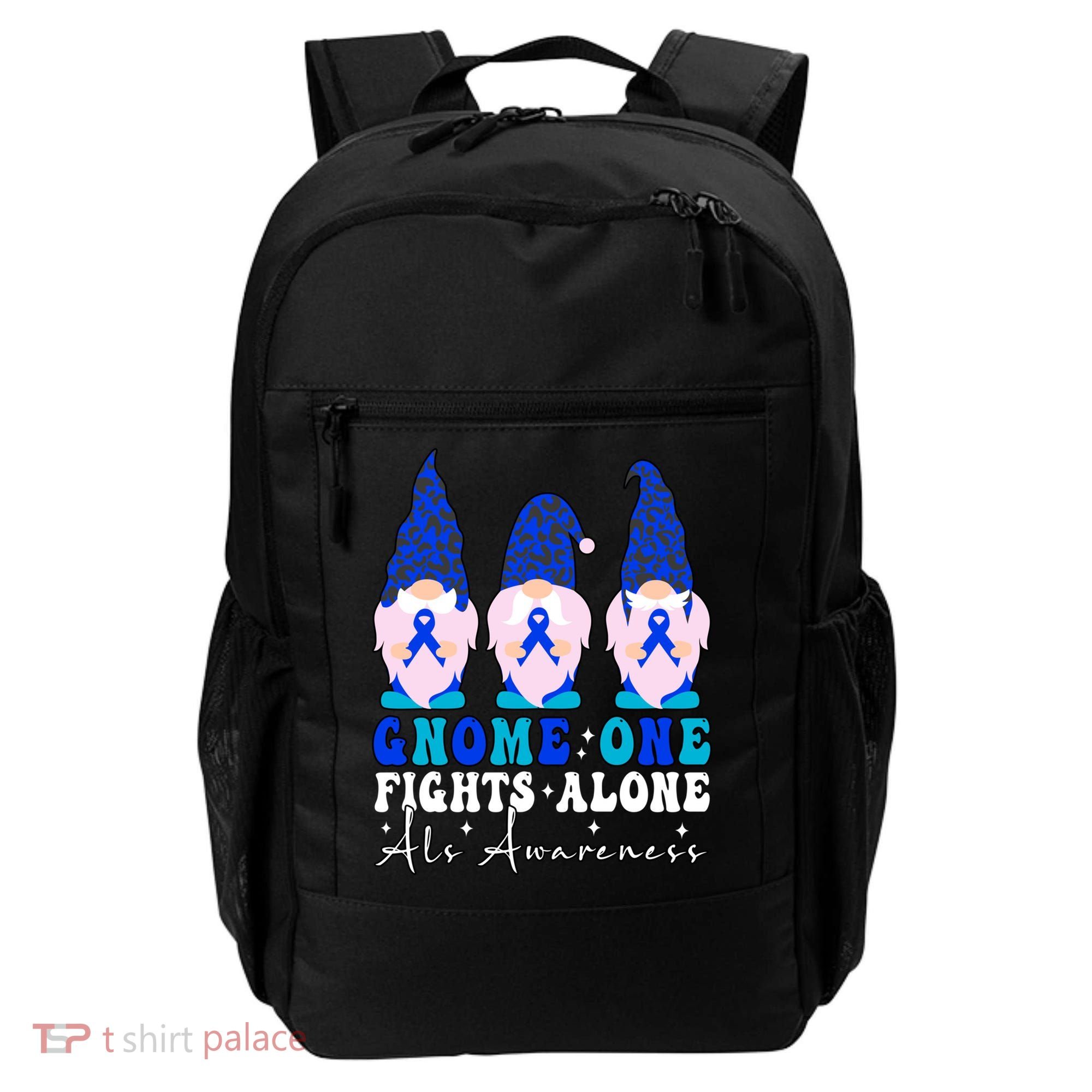 Gnome One Fights Alone Als Awareness Month Warrior Ribbon Gift Backpack