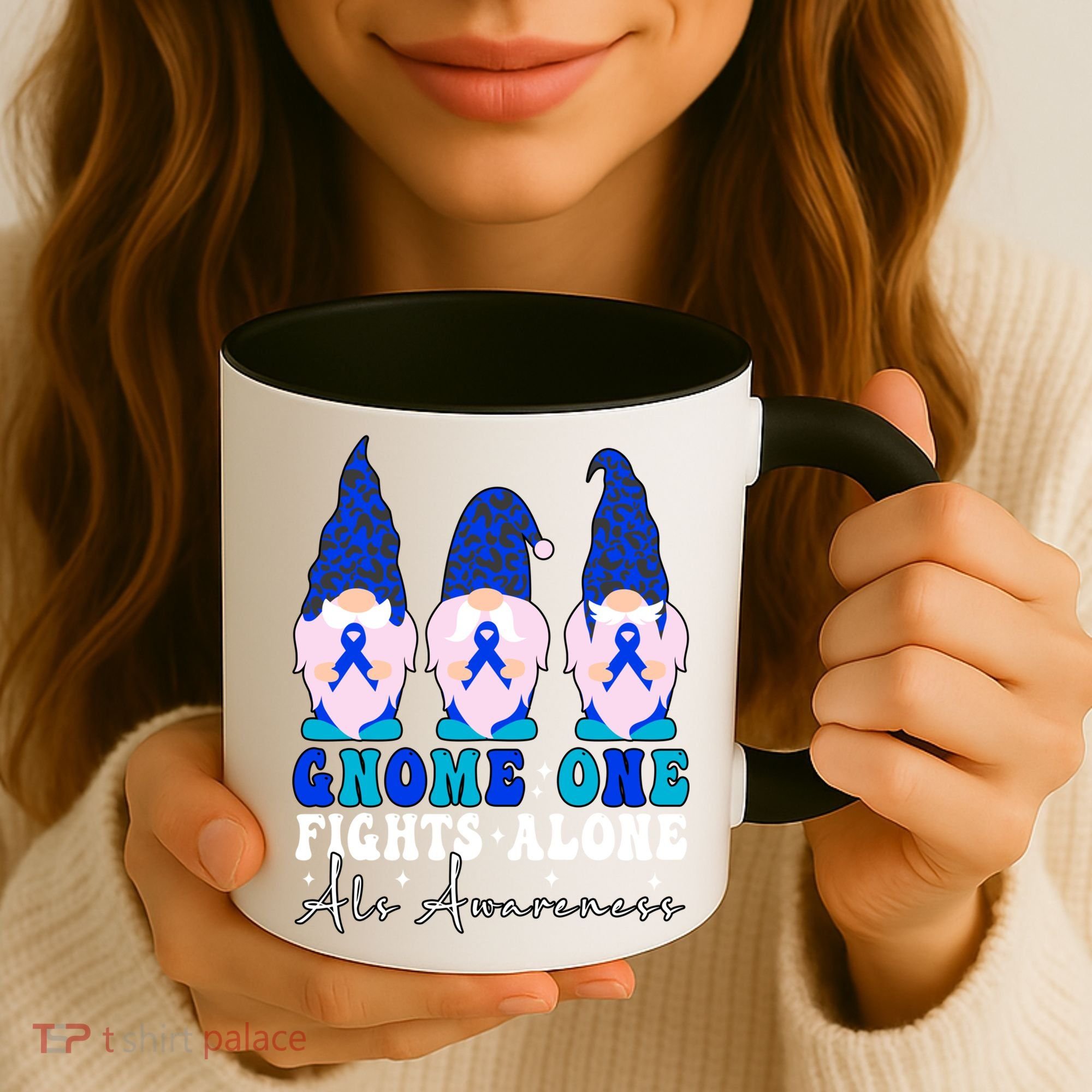 Gnome One Fights Alone Als Awareness Month Warrior Ribbon Gift Coffee Mug