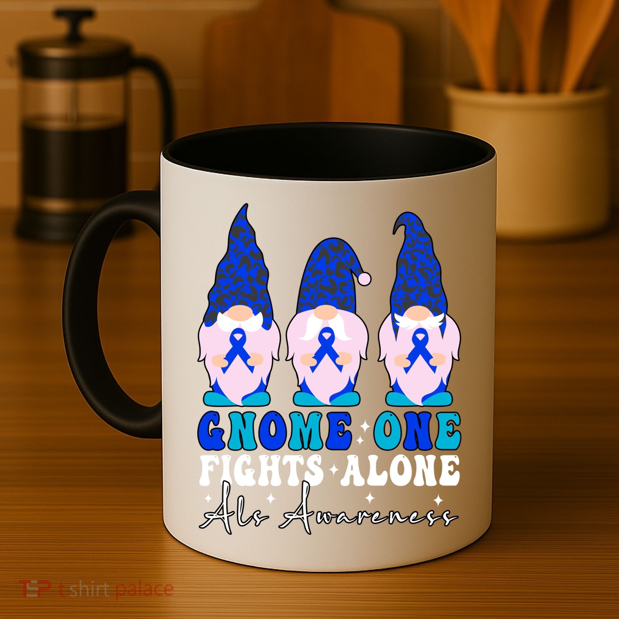 Gnome One Fights Alone Als Awareness Month Warrior Ribbon Gift Coffee Mug