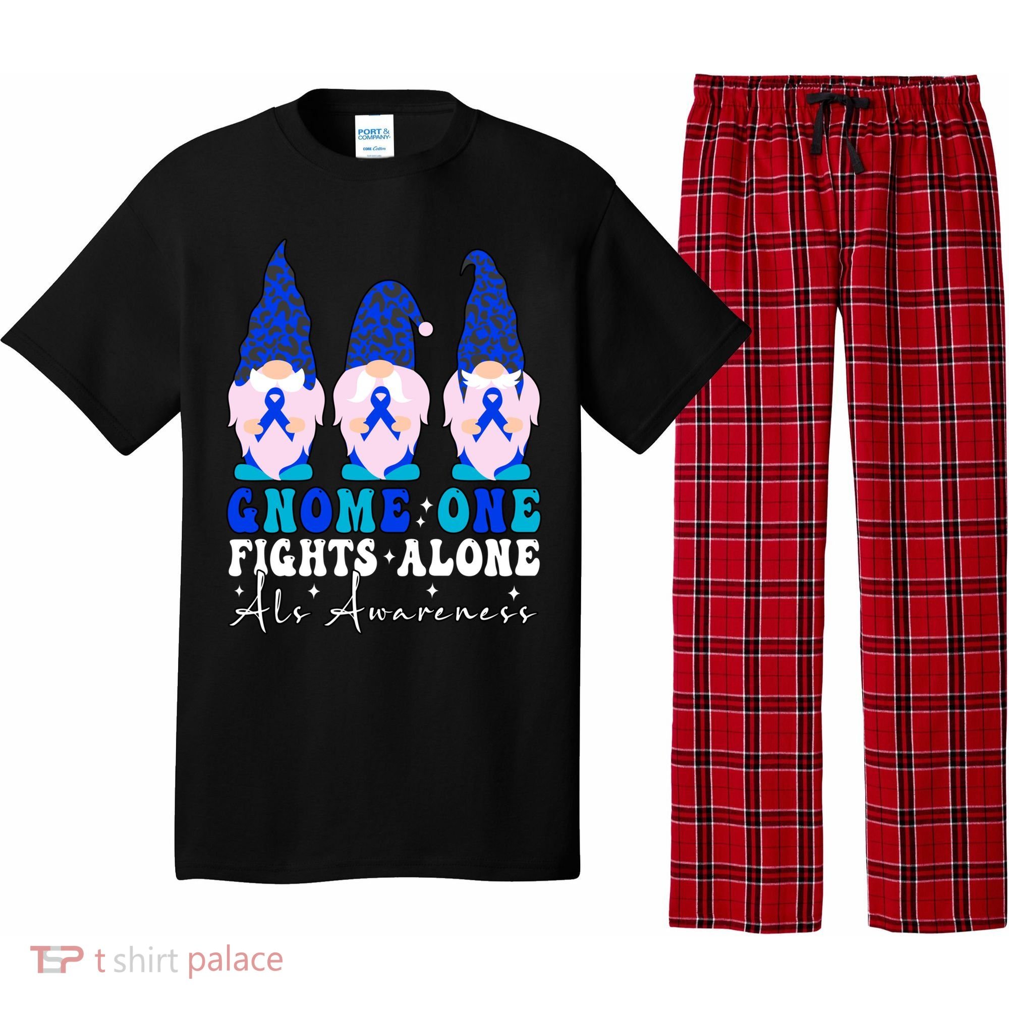 Gnome One Fights Alone Als Awareness Month Warrior Ribbon Gift Pajama Set