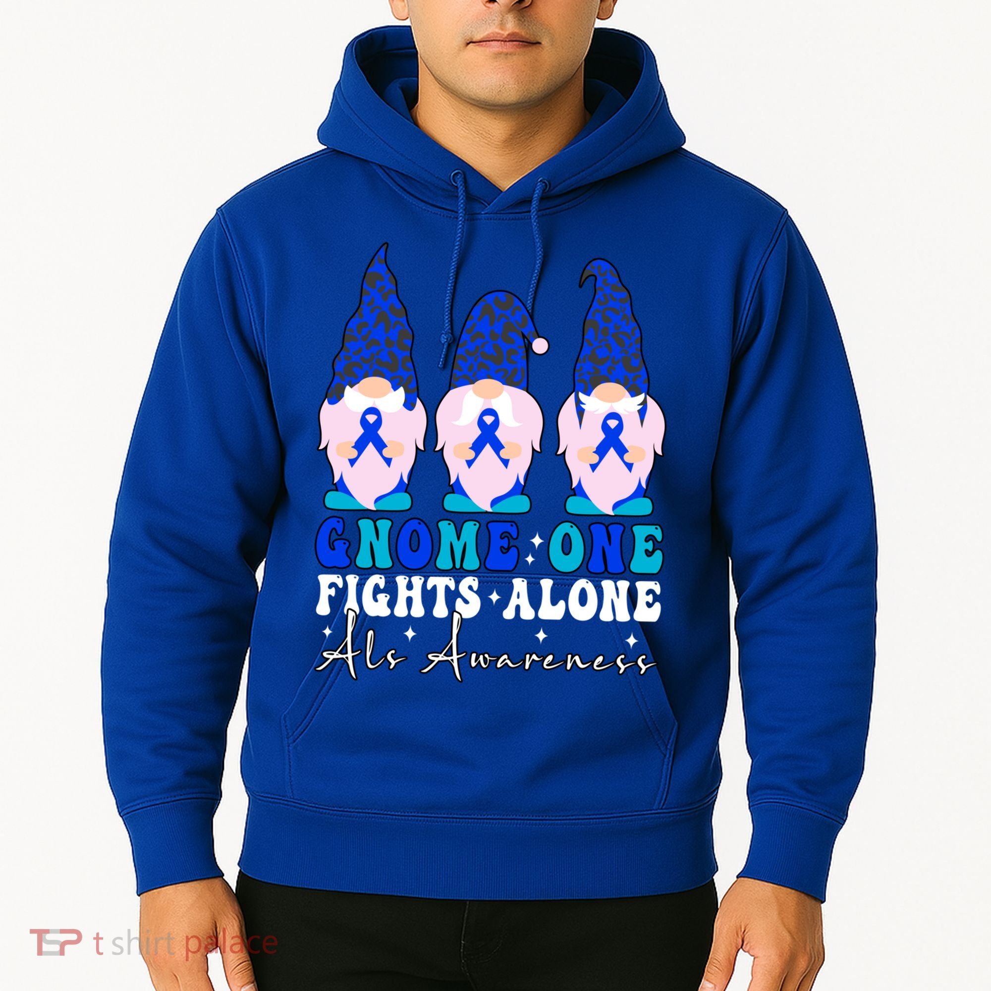 Gnome One Fights Alone Als Awareness Month Warrior Ribbon Gift Hoodie