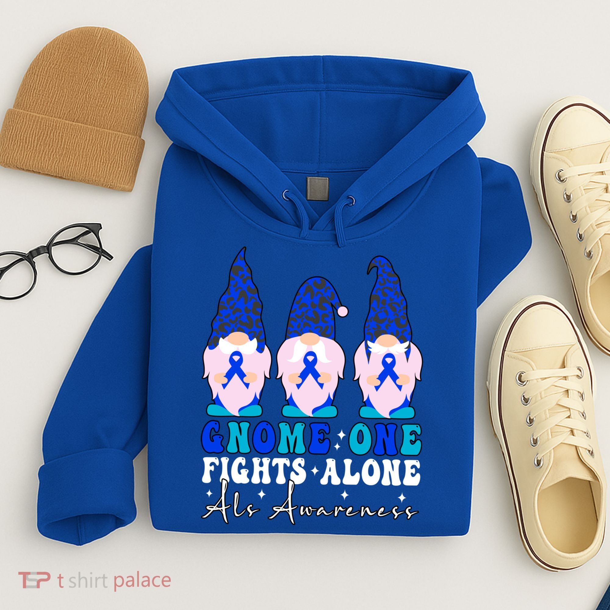 Gnome One Fights Alone Als Awareness Month Warrior Ribbon Gift Hoodie