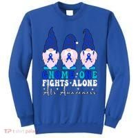 Gnome One Fights Alone Als Awareness Month Warrior Ribbon Gift Sweatshirt thumb 0