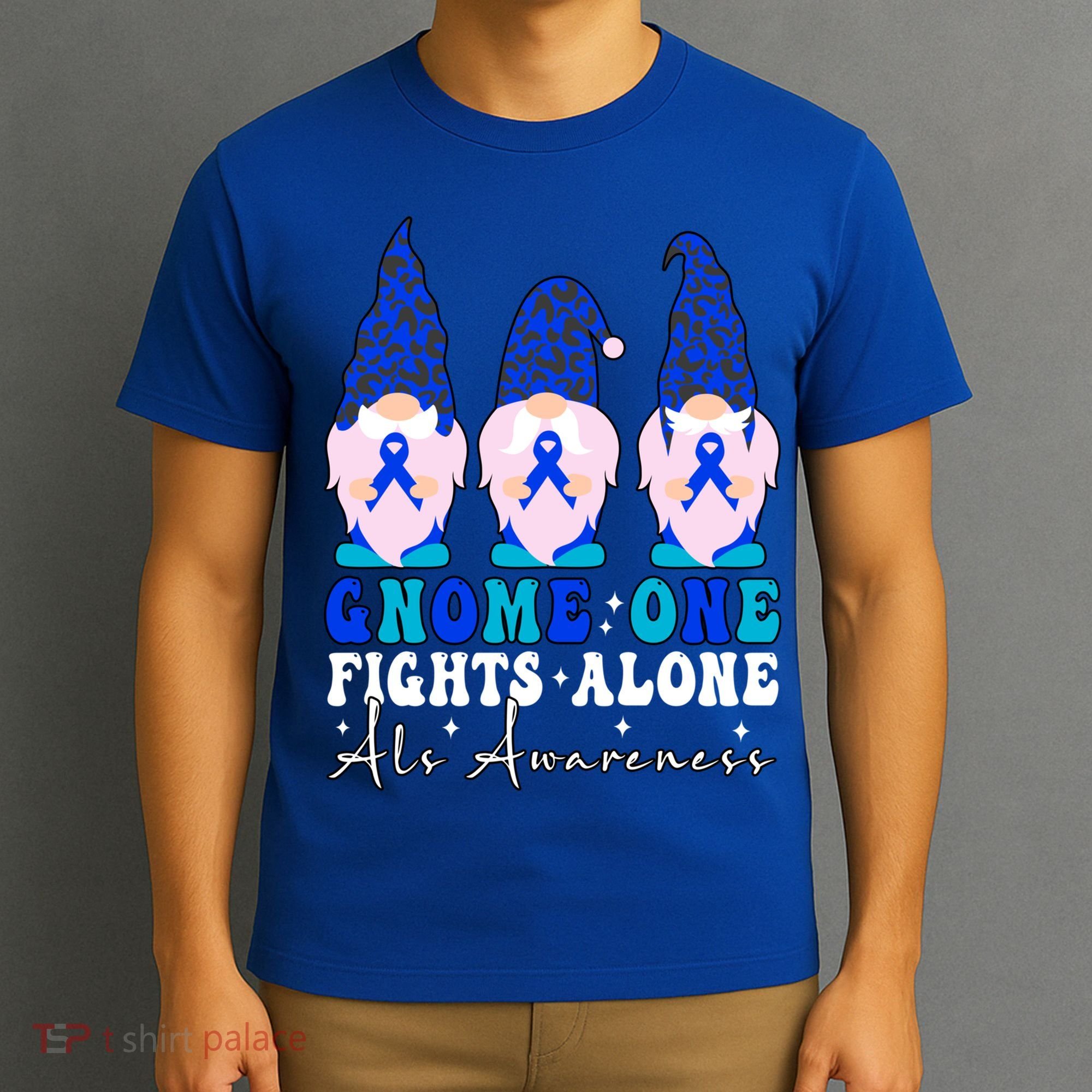 Gnome One Fights Alone Als Awareness Month Warrior Ribbon Gift T-Shirt