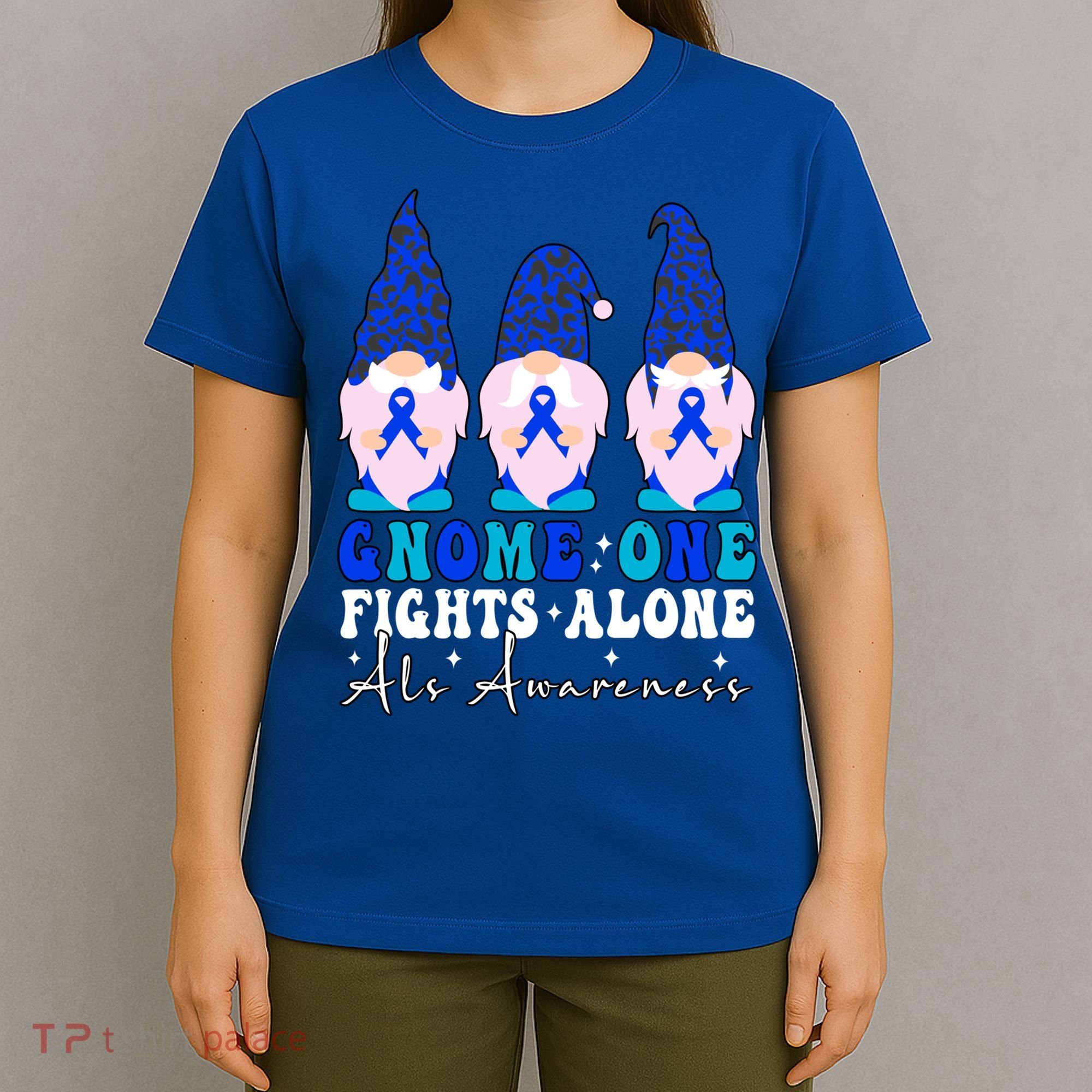 Gnome One Fights Alone Als Awareness Month Warrior Ribbon Gift T-Shirt