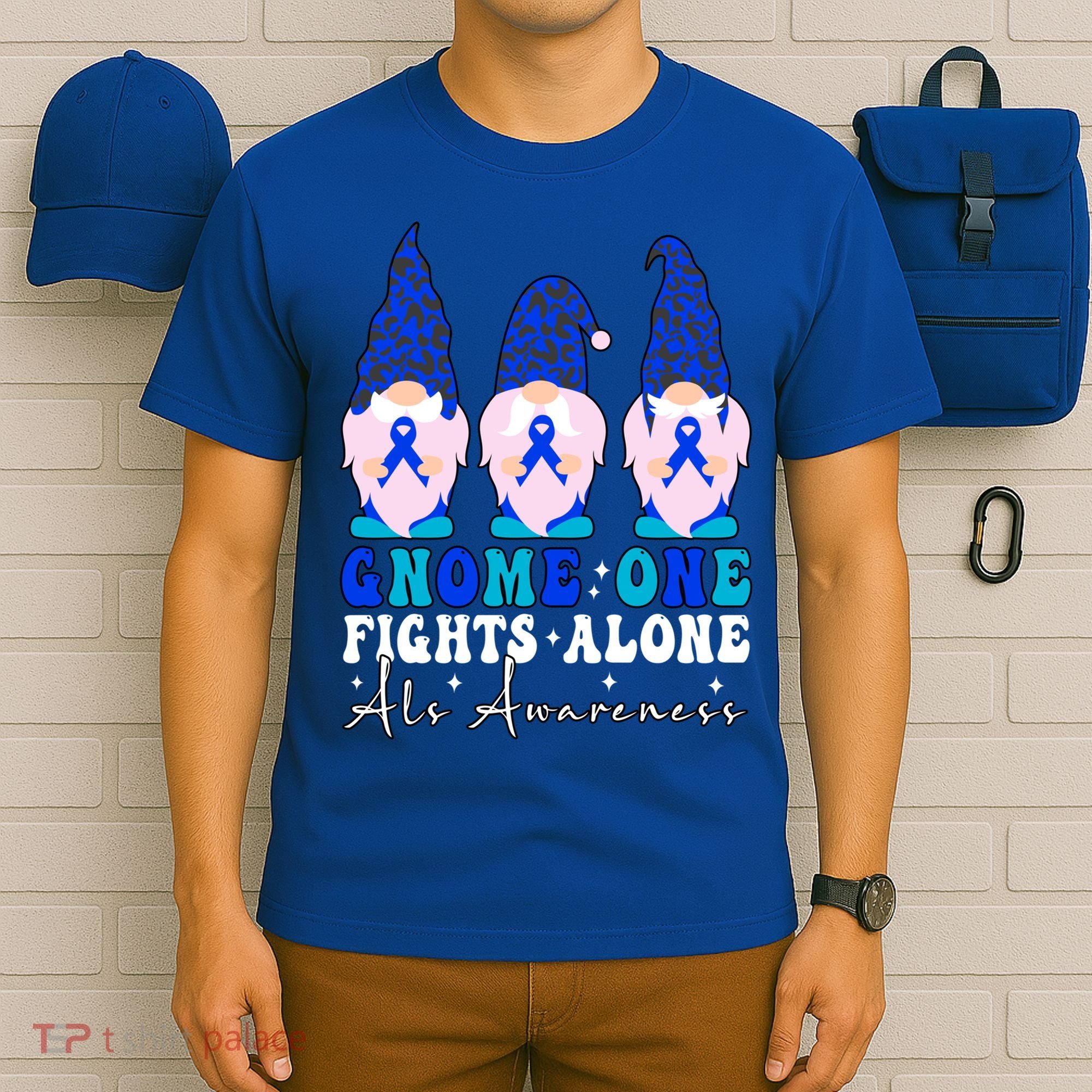 Gnome One Fights Alone Als Awareness Month Warrior Ribbon Gift T-Shirt
