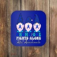 Gnome One Fights Alone Als Awareness Month Warrior Ribbon Gift Coaster thumb 0