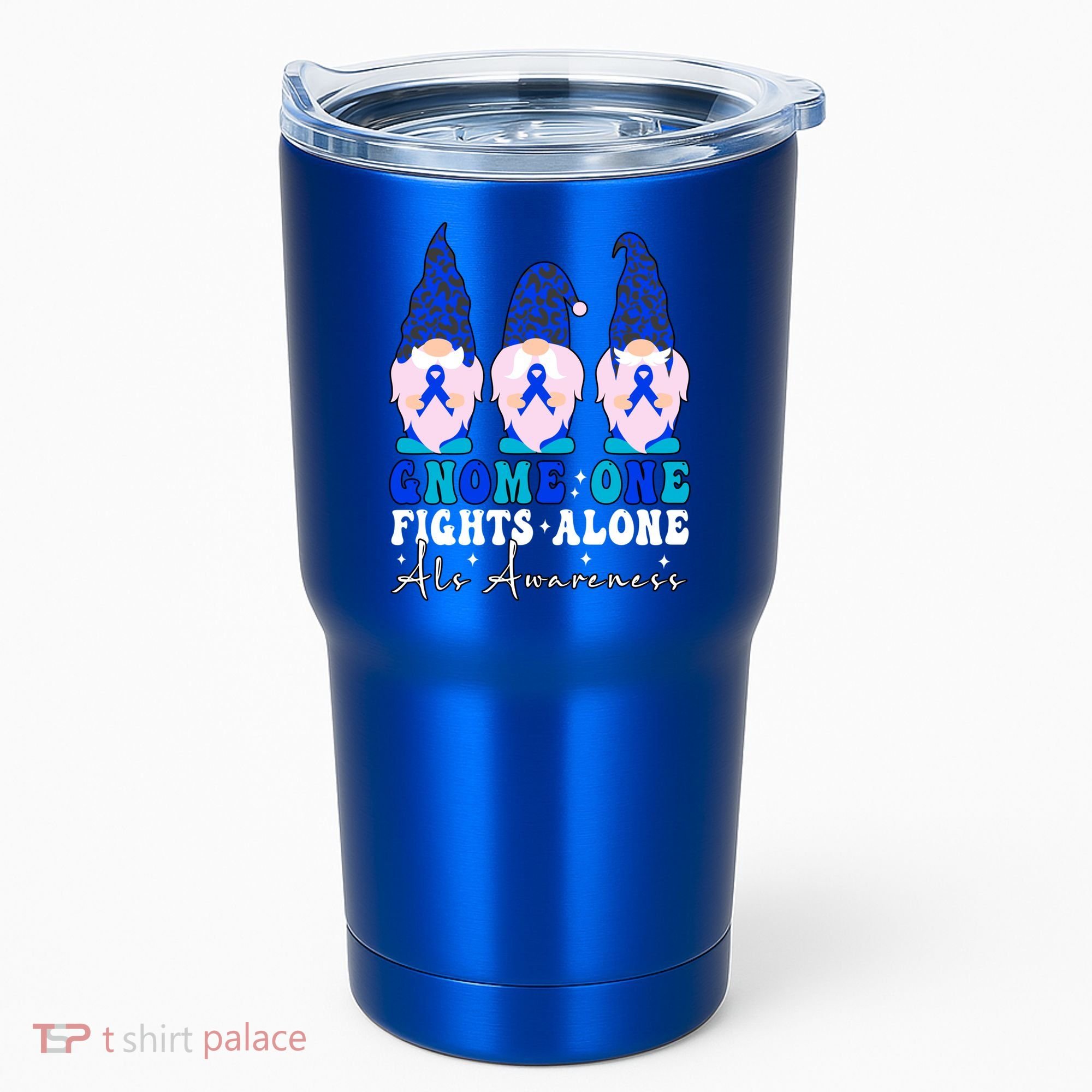 Gnome One Fights Alone Als Awareness Month Warrior Ribbon Gift Tumbler