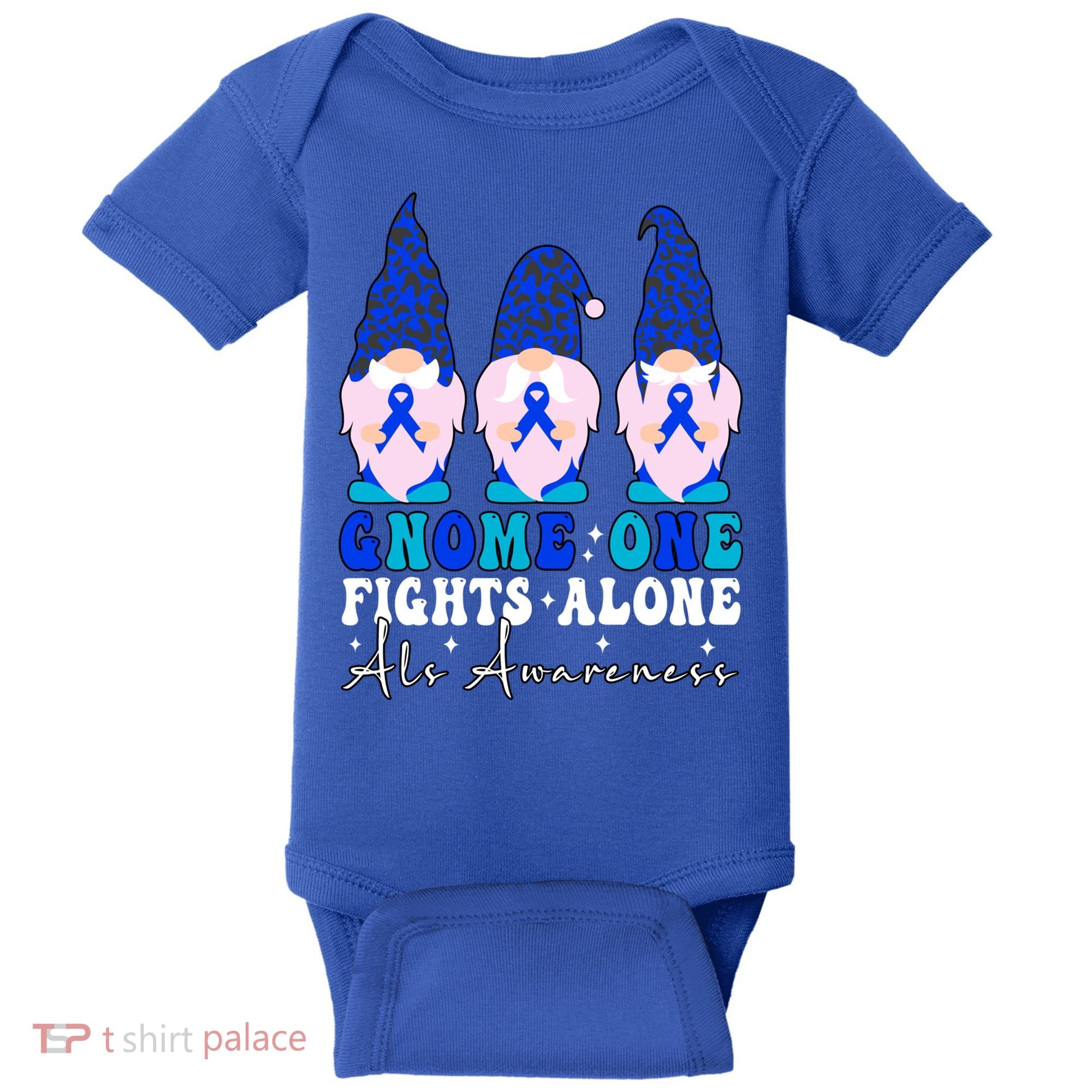 Gnome One Fights Alone Als Awareness Month Warrior Ribbon Gift Baby Bodysuit