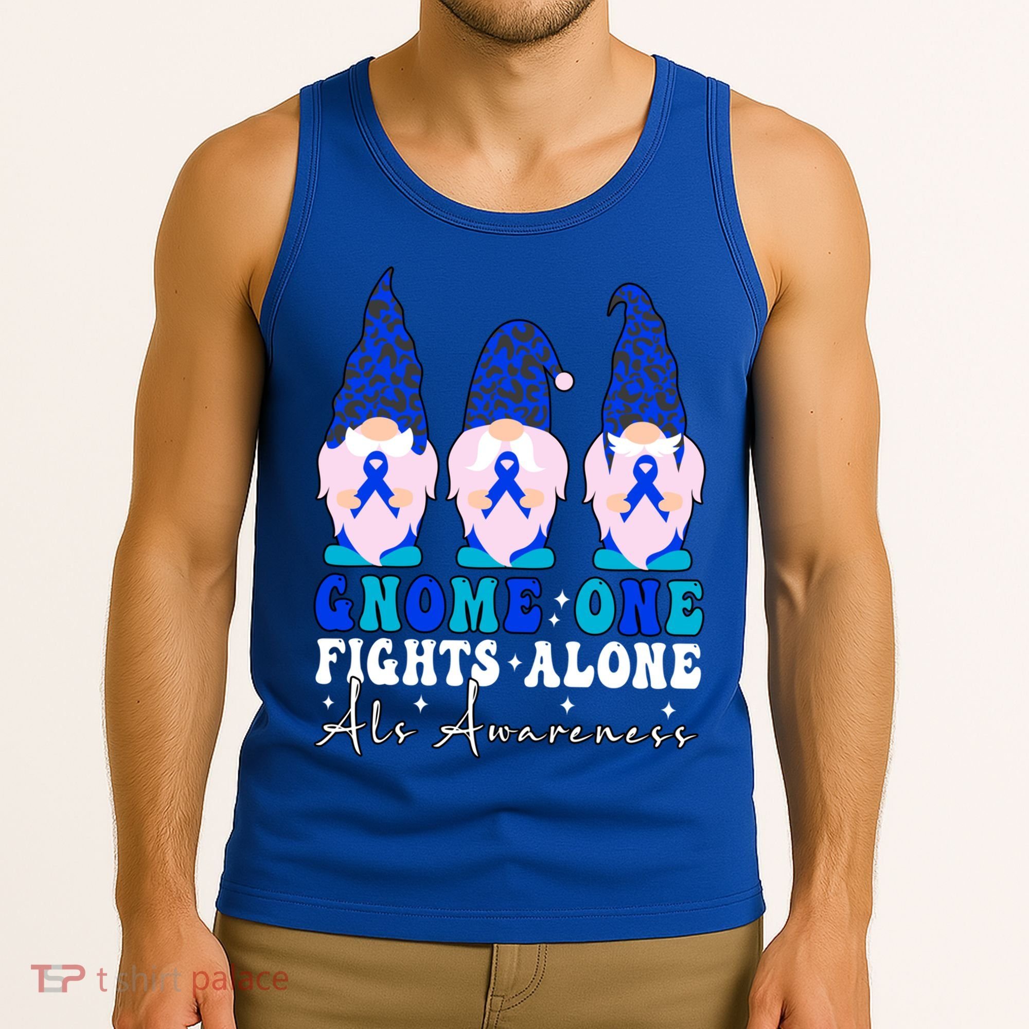 Gnome One Fights Alone Als Awareness Month Warrior Ribbon Gift Tank Top
