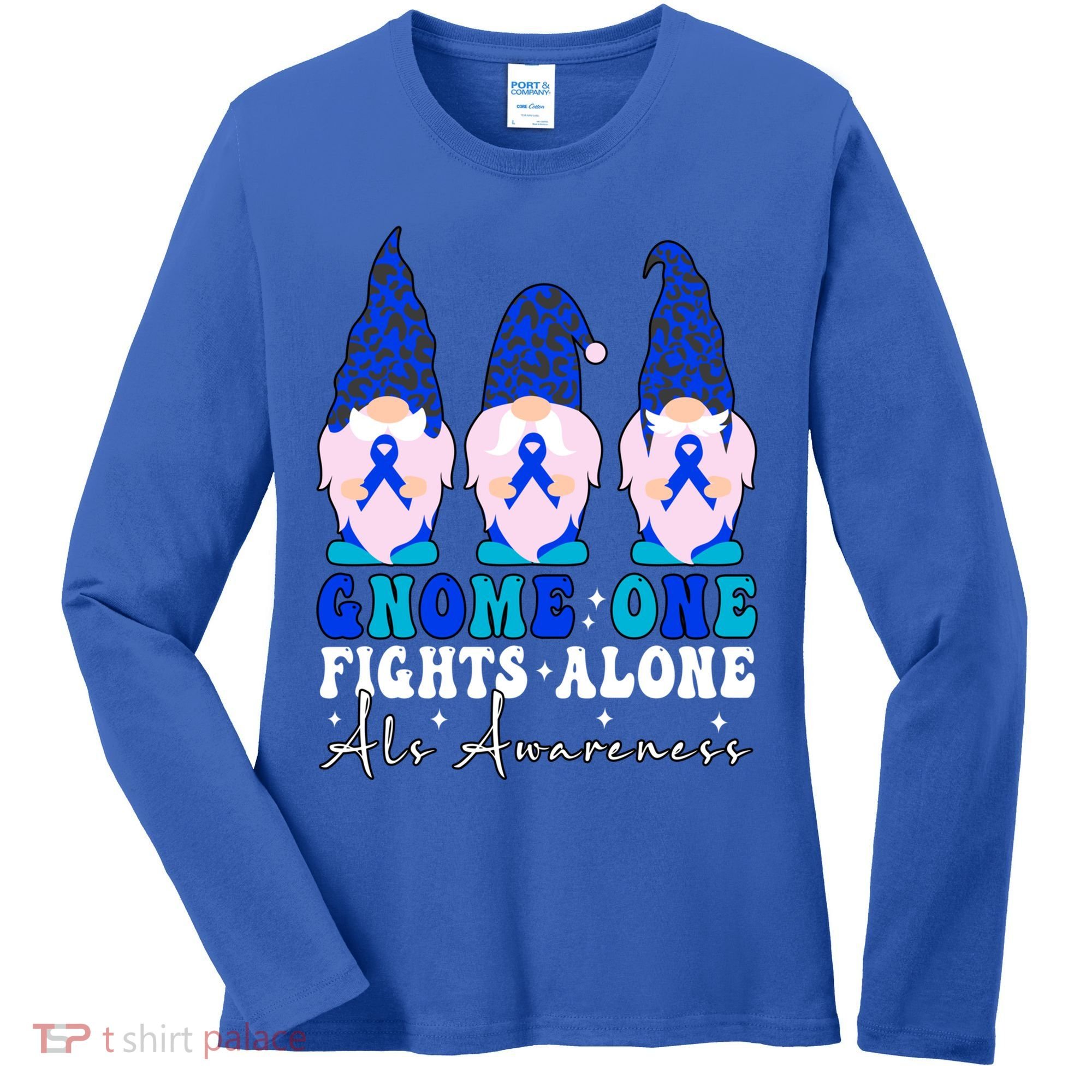 Gnome One Fights Alone Als Awareness Month Warrior Ribbon Gift Women's Long Sleeve Shirt