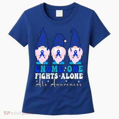 Gnome One Fights Alone Als Awareness Month Warrior Ribbon Gift Women's T-Shirt