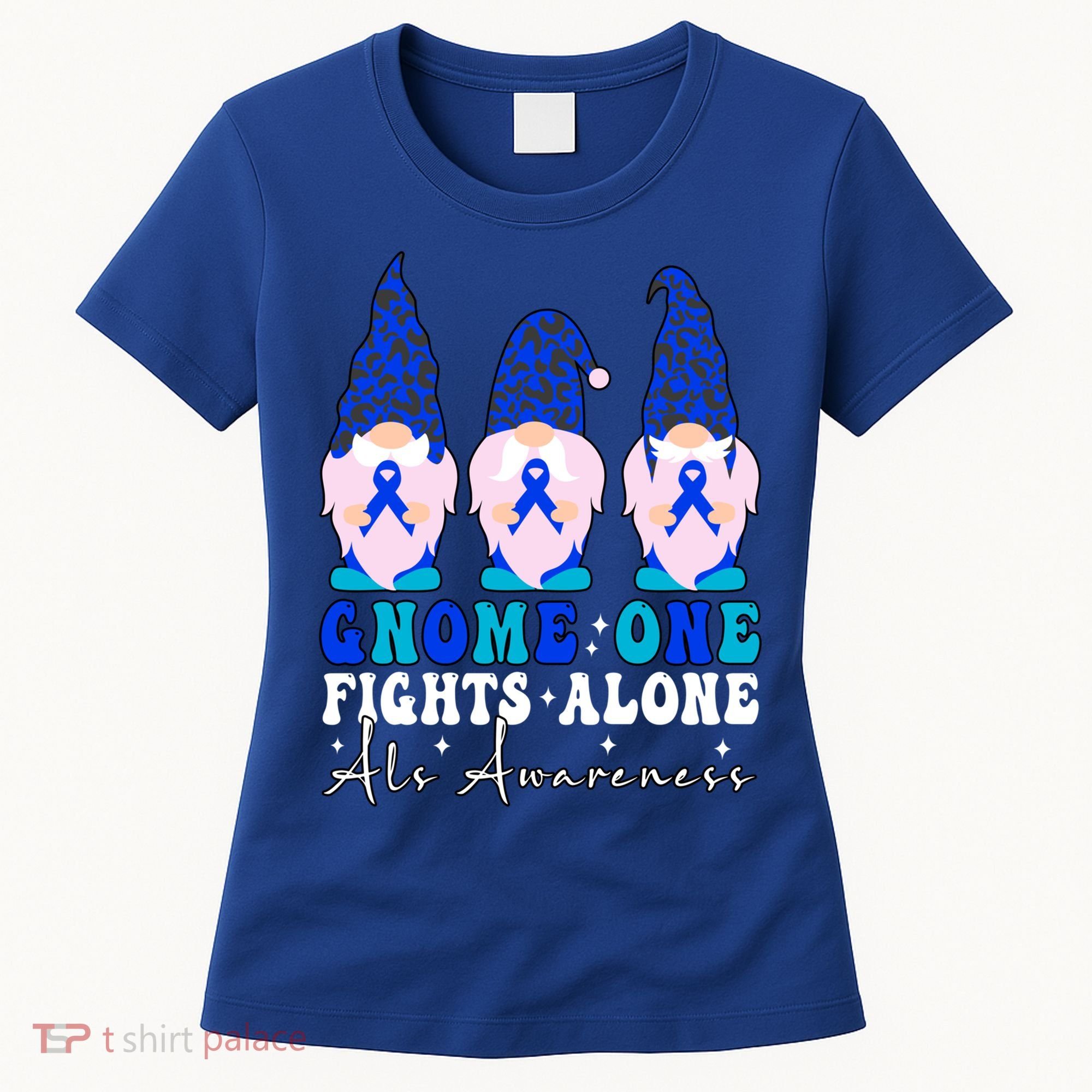 Gnome One Fights Alone Als Awareness Month Warrior Ribbon Gift Women's T-Shirt