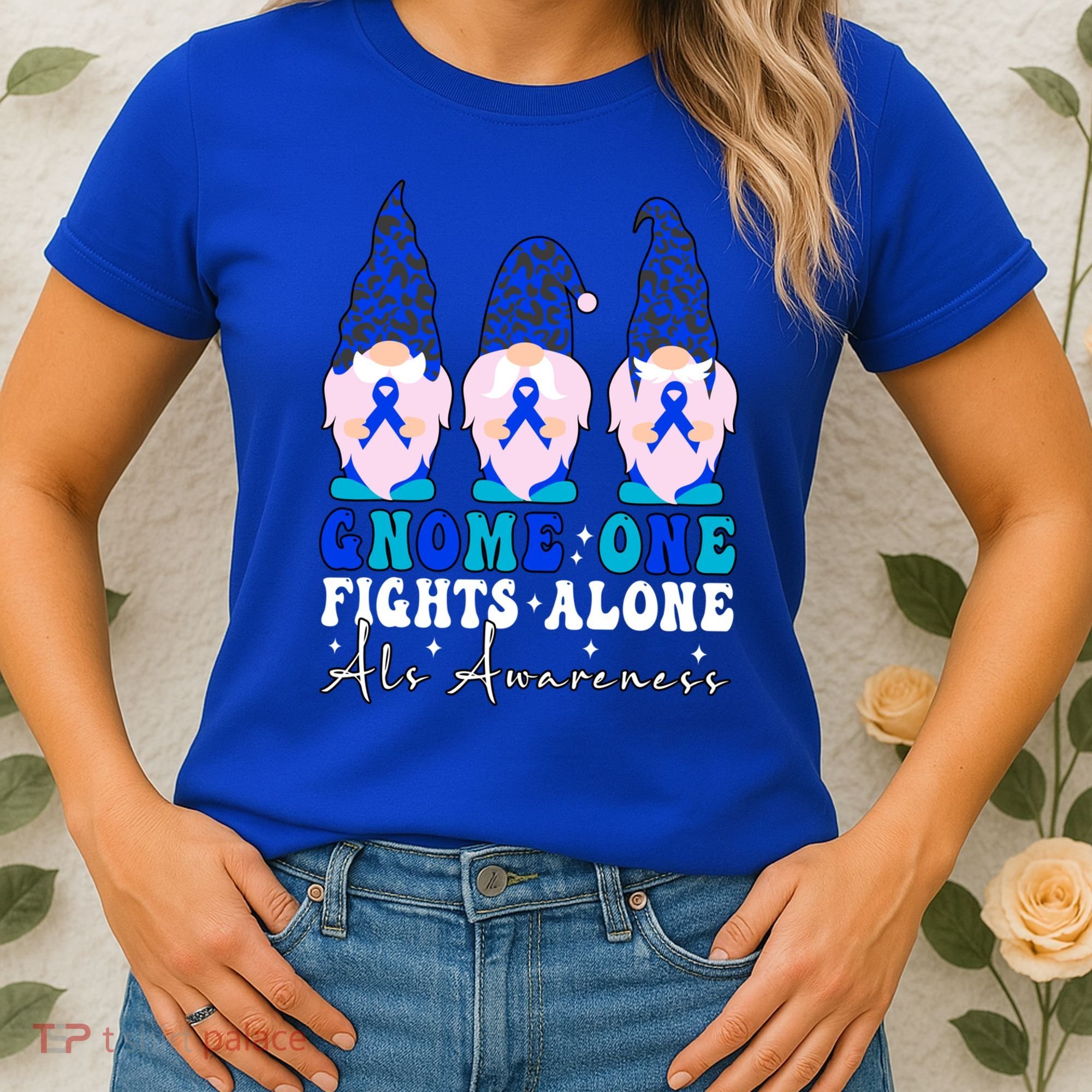 Gnome One Fights Alone Als Awareness Month Warrior Ribbon Gift Women's T-Shirt
