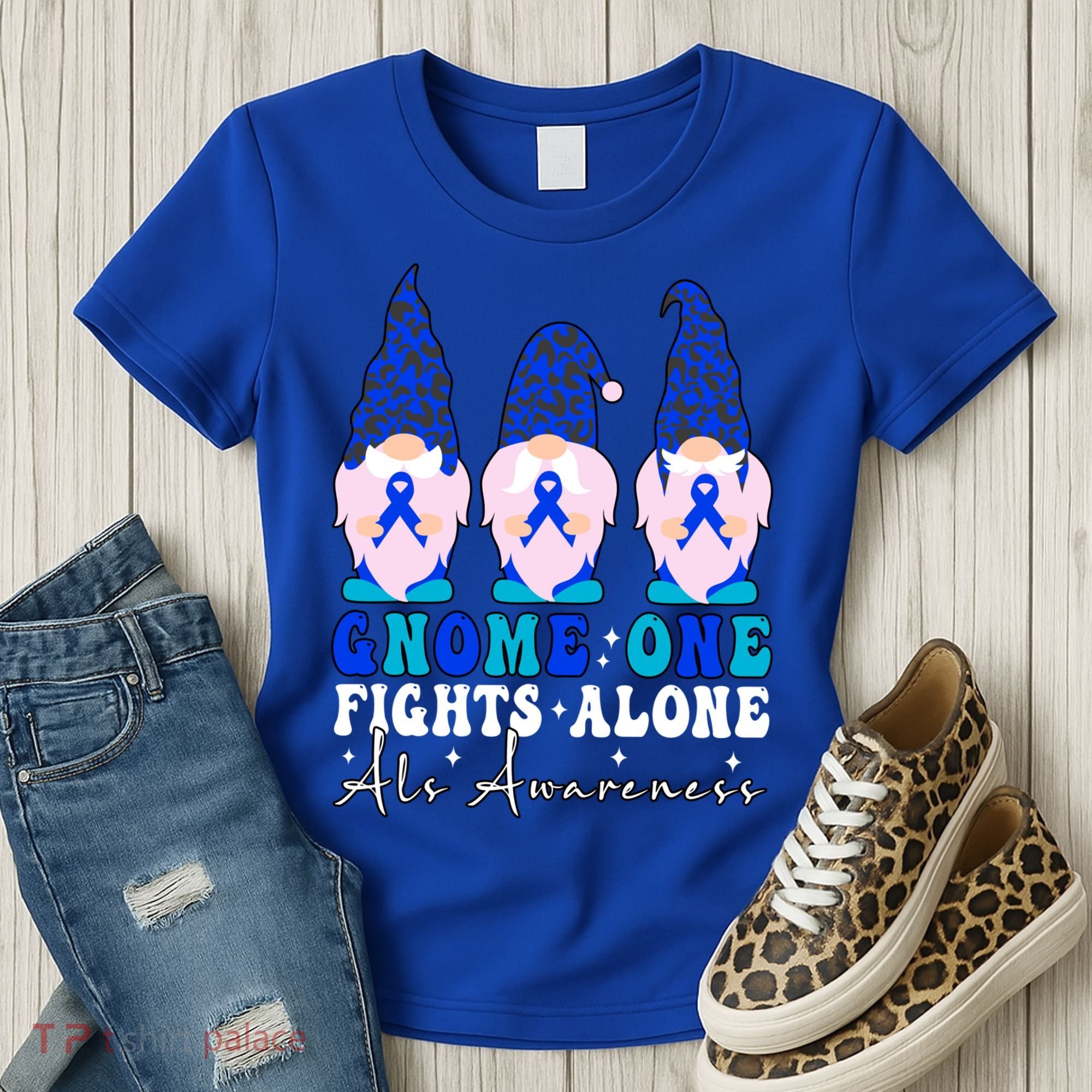 Gnome One Fights Alone Als Awareness Month Warrior Ribbon Gift Women's T-Shirt