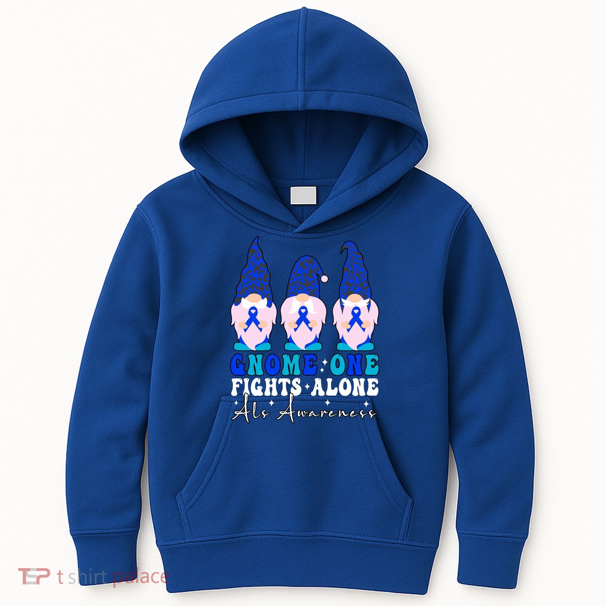 Gnome One Fights Alone Als Awareness Month Warrior Ribbon Gift Kids Hoodie