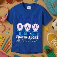 Gnome One Fights Alone Als Awareness Month Warrior Ribbon Gift Kids T-Shirt thumb 3