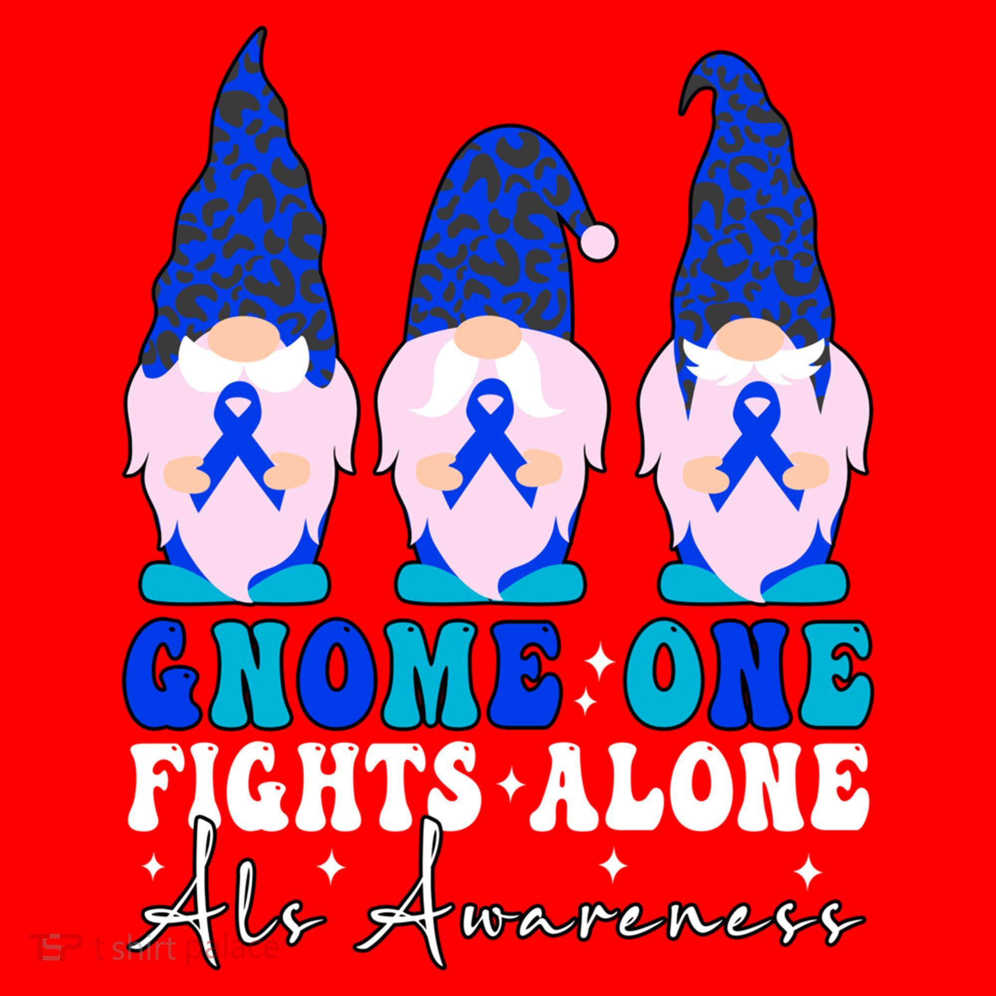 Gnome One Fights Alone Als Awareness Month Warrior Ribbon Gift Santa Hat