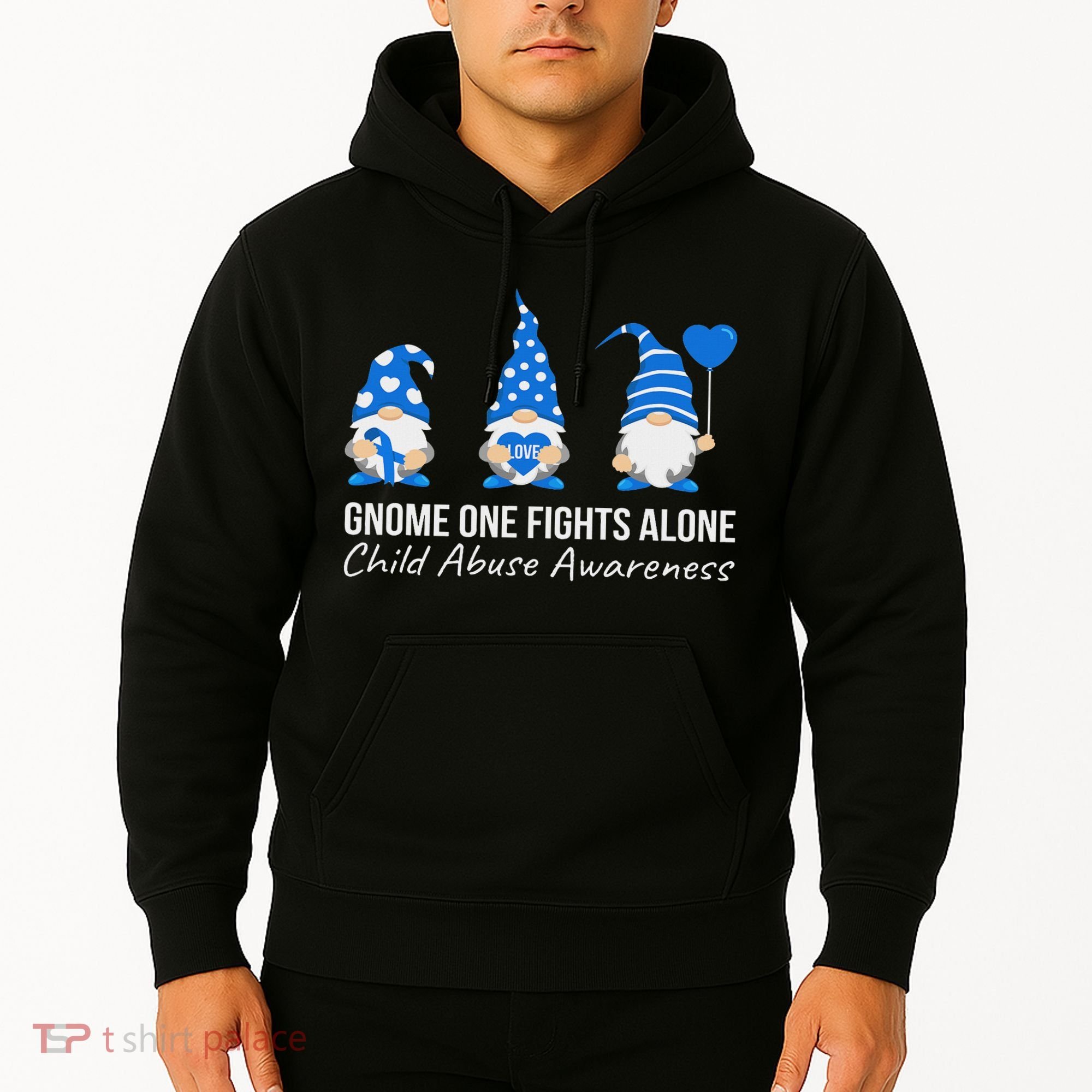 Gnome One Fights Alone Child Abuse Awareness Blue Ribbon Hoodie