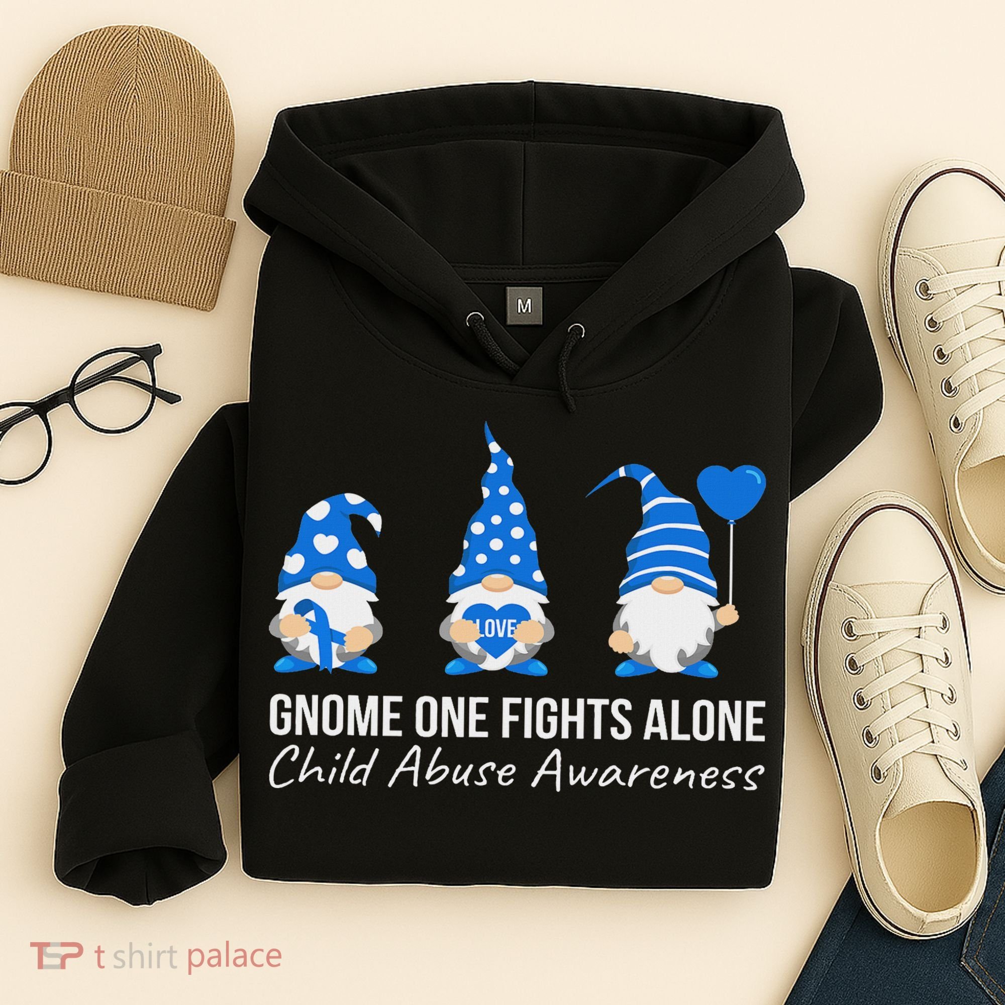 Gnome One Fights Alone Child Abuse Awareness Blue Ribbon Hoodie