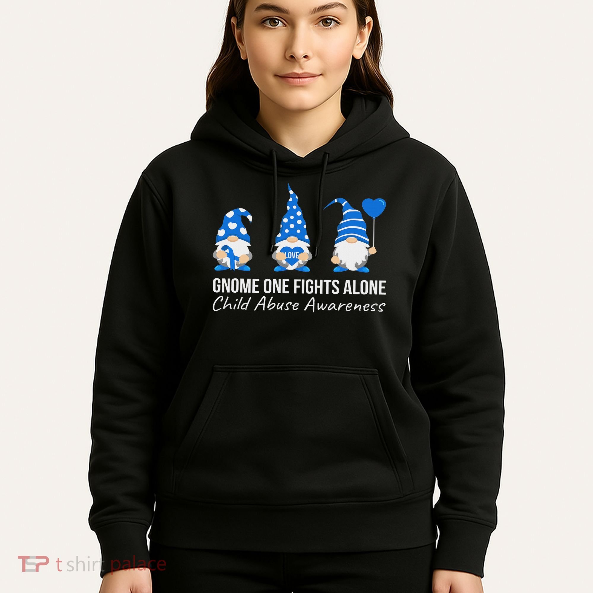 Gnome One Fights Alone Child Abuse Awareness Blue Ribbon Hoodie