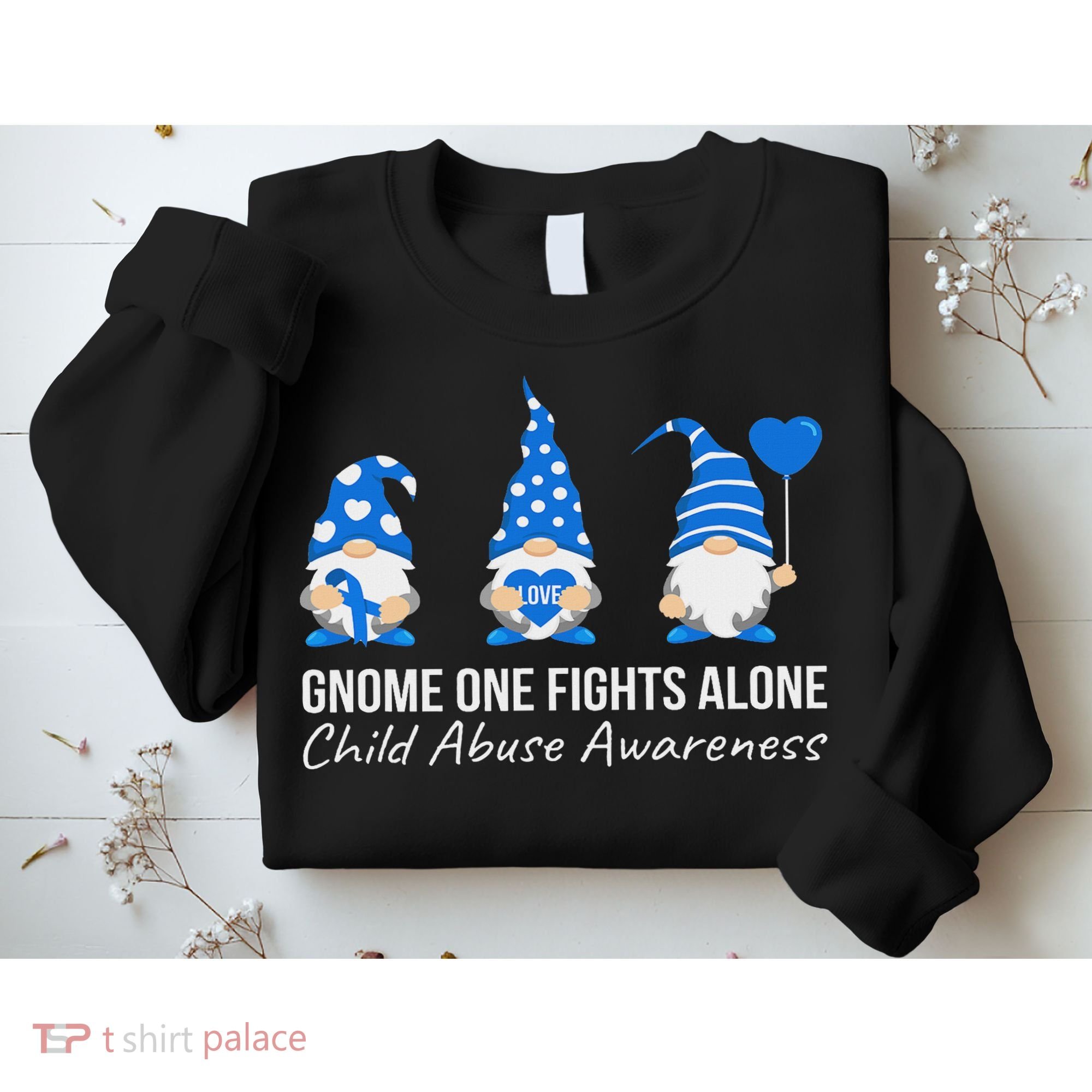 Gnome One Fights Alone Child Abuse Awareness Blue Ribbon Sweatshirt