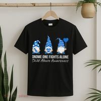Gnome One Fights Alone Child Abuse Awareness Blue Ribbon T-Shirt thumb 2