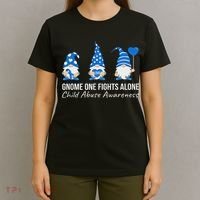 Gnome One Fights Alone Child Abuse Awareness Blue Ribbon T-Shirt thumb 4