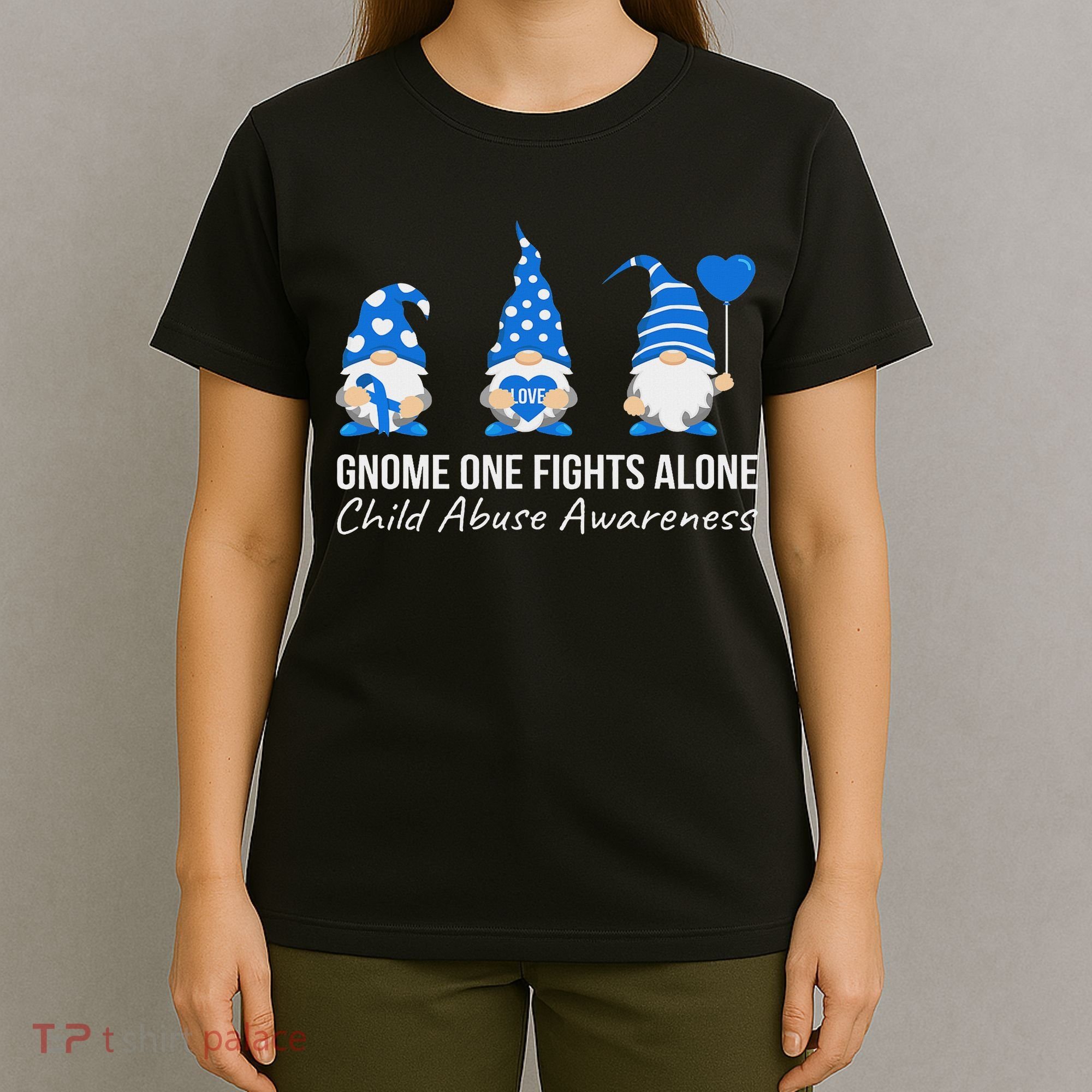 Gnome One Fights Alone Child Abuse Awareness Blue Ribbon T-Shirt