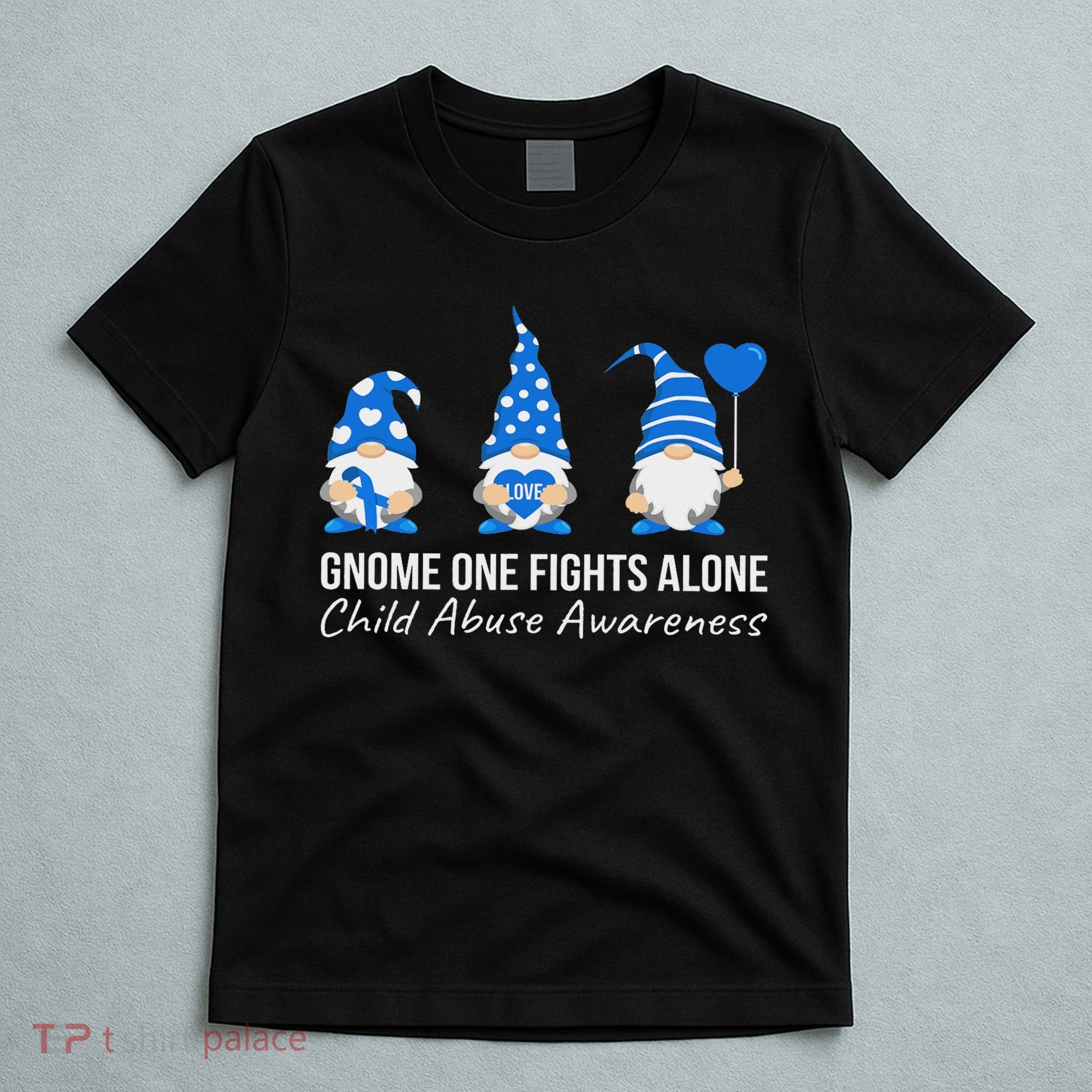 Gnome One Fights Alone Child Abuse Awareness Blue Ribbon T-Shirt