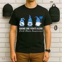 Gnome One Fights Alone Child Abuse Awareness Blue Ribbon T-Shirt thumb 6