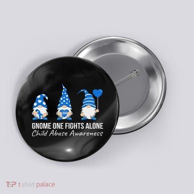 Gnome One Fights Alone Child Abuse Awareness Blue Ribbon Button
