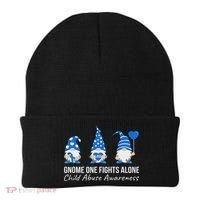 Gnome One Fights Alone Child Abuse Awareness Blue Ribbon Beanie thumb 0