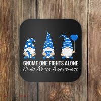 Gnome One Fights Alone Child Abuse Awareness Blue Ribbon Coaster thumb 0