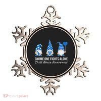 Gnome One Fights Alone Child Abuse Awareness Blue Ribbon Ornament thumb 0