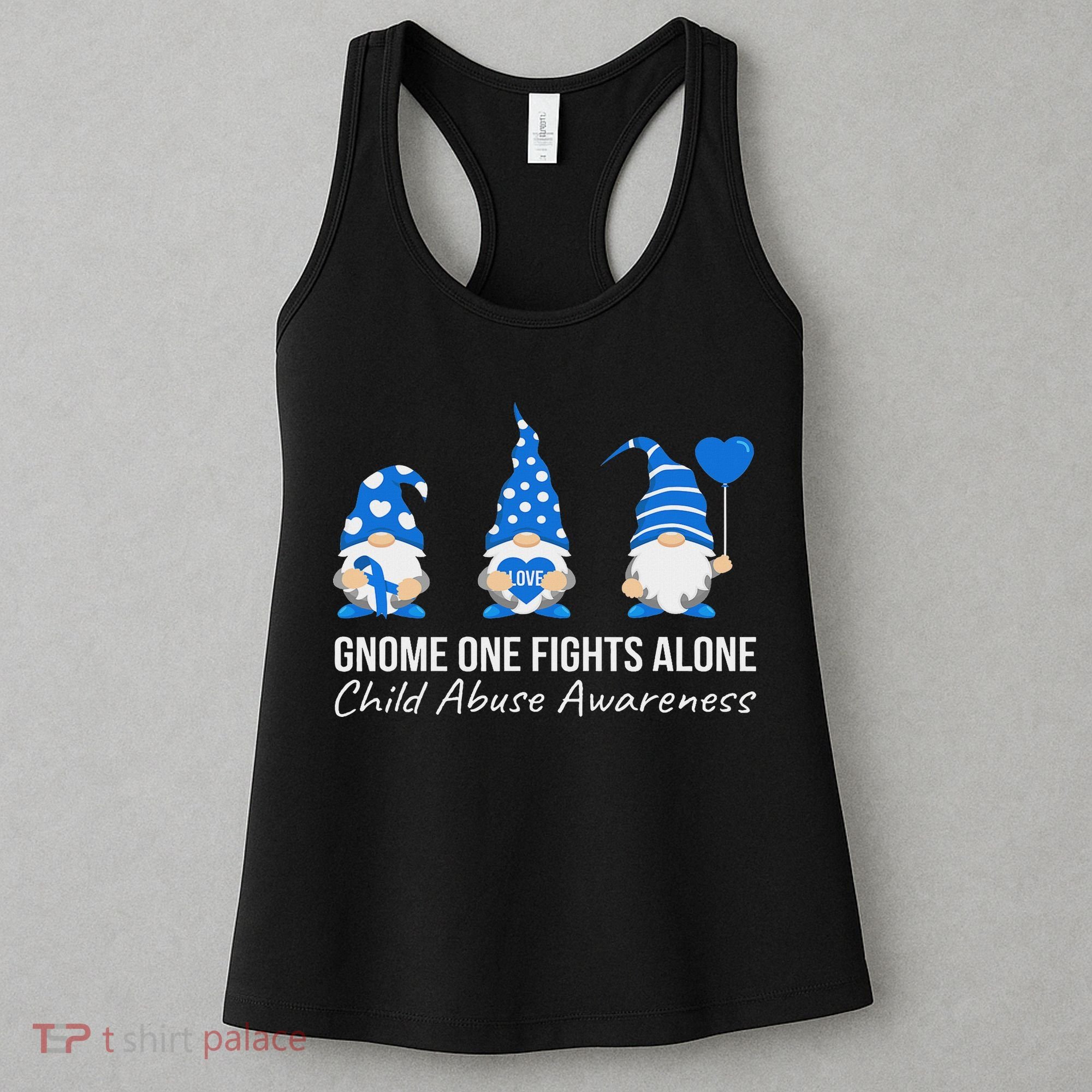 Gnome One Fights Alone Child Abuse Awareness Blue Ribbon Women's Tank Top