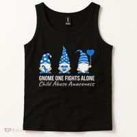 Gnome One Fights Alone Child Abuse Awareness Blue Ribbon Tank Top thumb 2